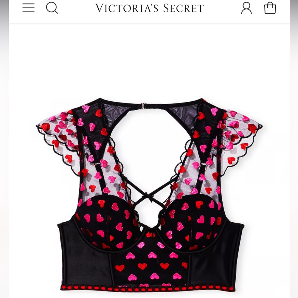 Victoria’s Secret DREAM ANGELS Lightly Lined Heart Embroidery Cap-Sleeve Corset